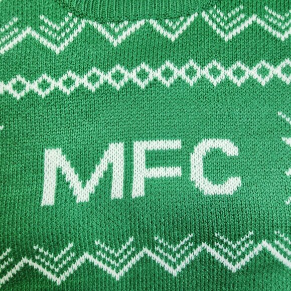 MFC Green Christmas Sweater Crewneck Knit Unisex Holiday Pullover Size S - Picture 2 of 7